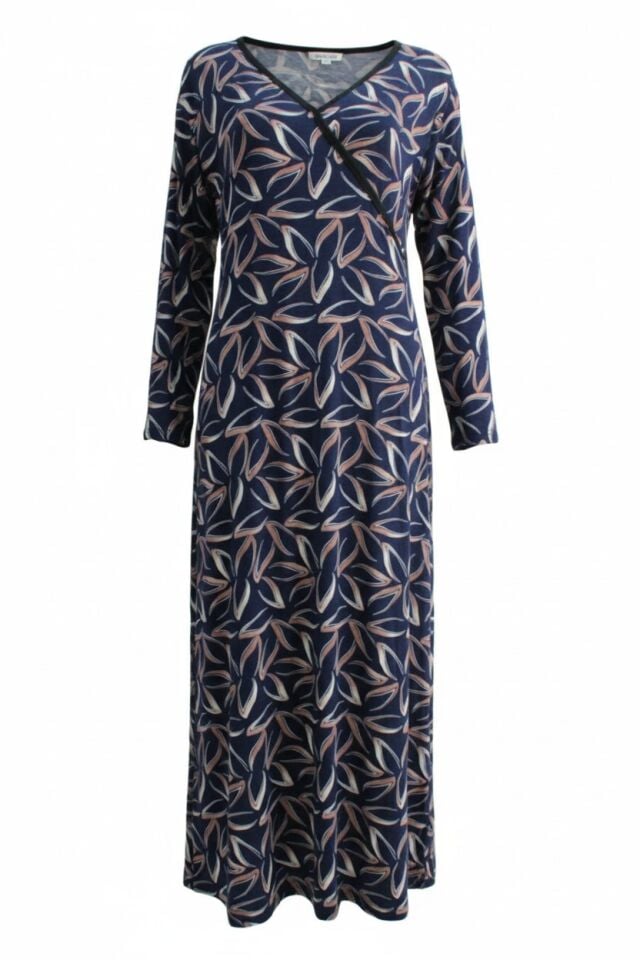 Estiva Kadın Desenli Uzun Kollu Bağcıklı Lycra Viskon Namaz Elbisesi