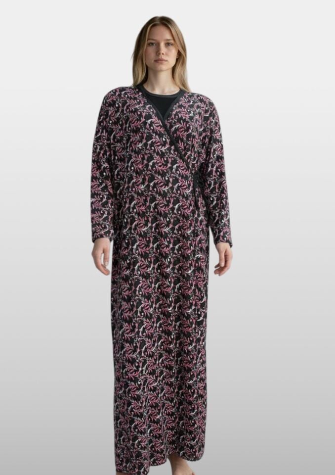 Estiva Kadın Desenli Uzun Kollu Bağcıklı Lycra Viskon Namaz Elbisesi