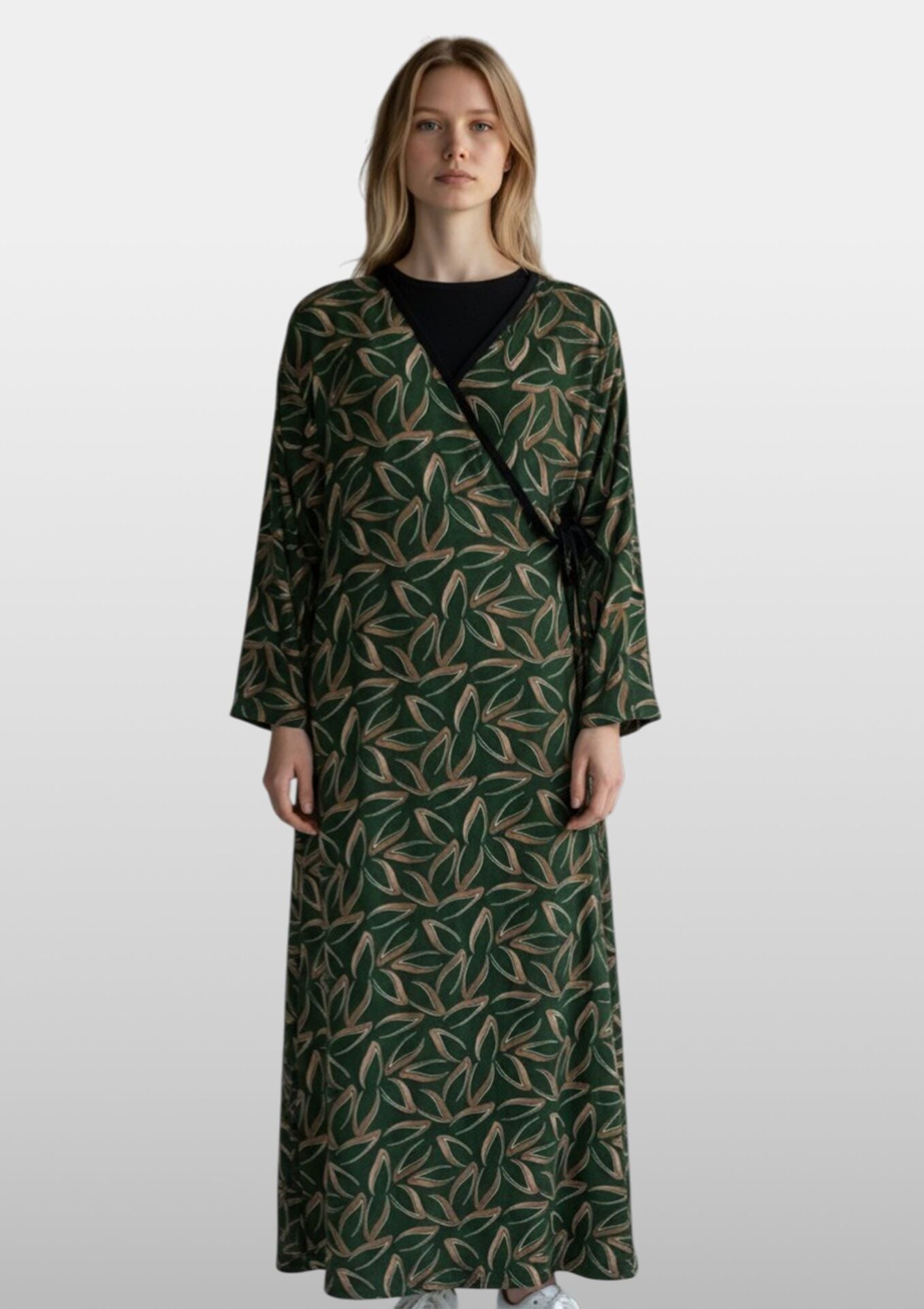 Estiva Kadın Desenli Uzun Kollu Bağcıklı Lycra Viskon Namaz Elbisesi