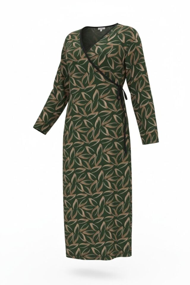 Estiva Kadın Desenli Uzun Kollu Bağcıklı Lycra Viskon Namaz Elbisesi