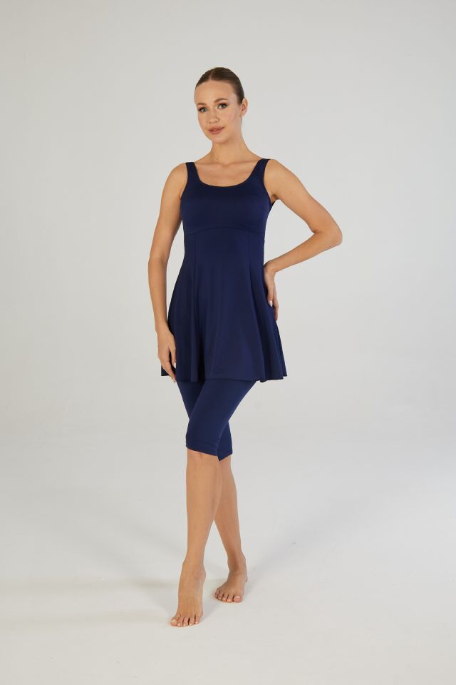 Estiva Kadın Askılı Taytlı Düz Renkli Elbise Mayo 50 - Lacivert