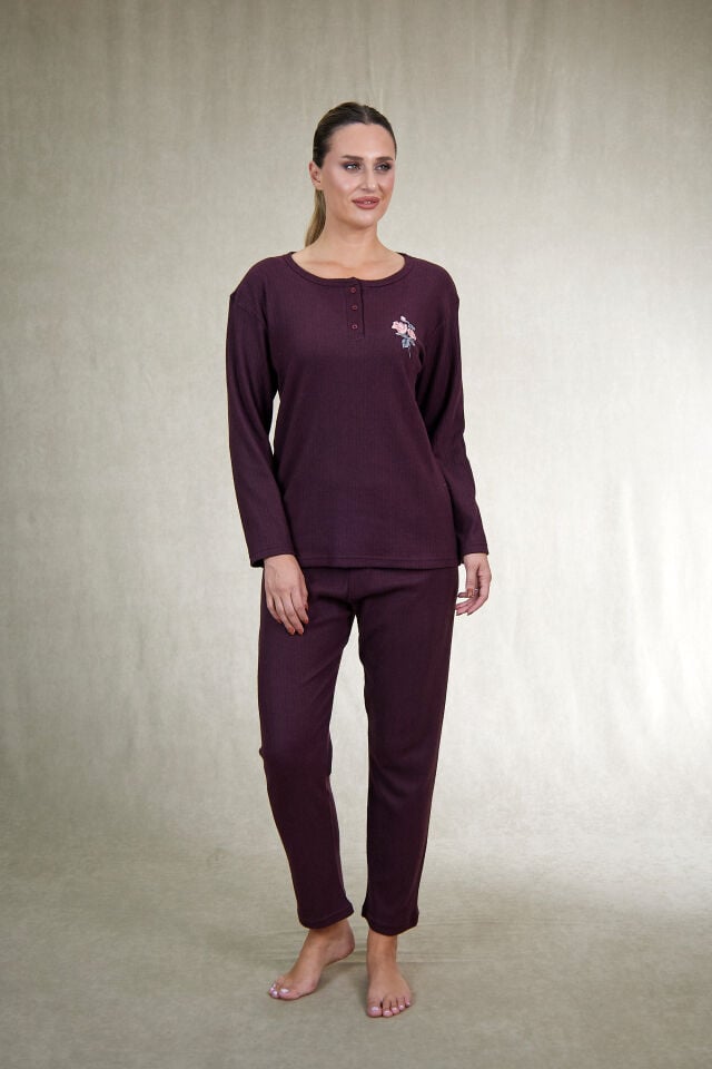 Estiva Kadın Nakış İşlemeli Patlı İnterlok Şardonlu Pijama Takımı
