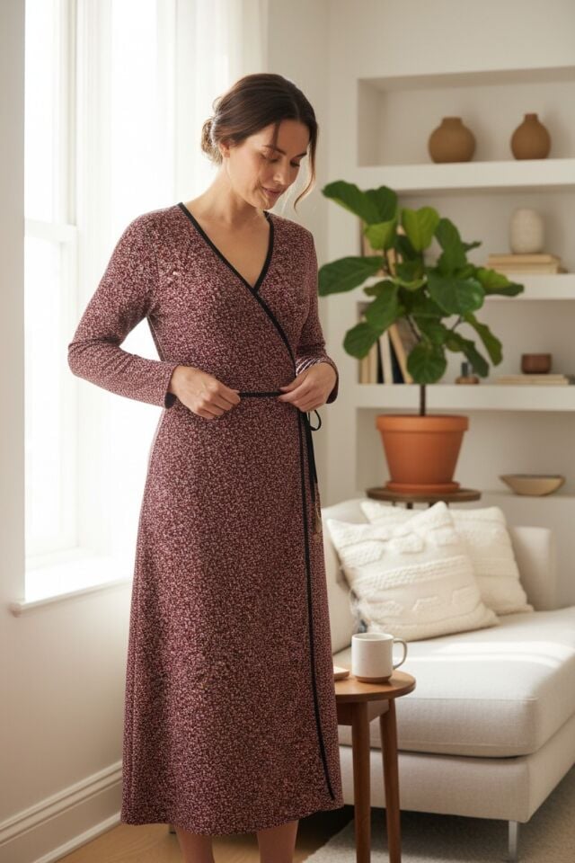 Estiva Kadın Desenli Uzun Kollu Bağcıklı Lycra Viskon Namaz Elbisesi