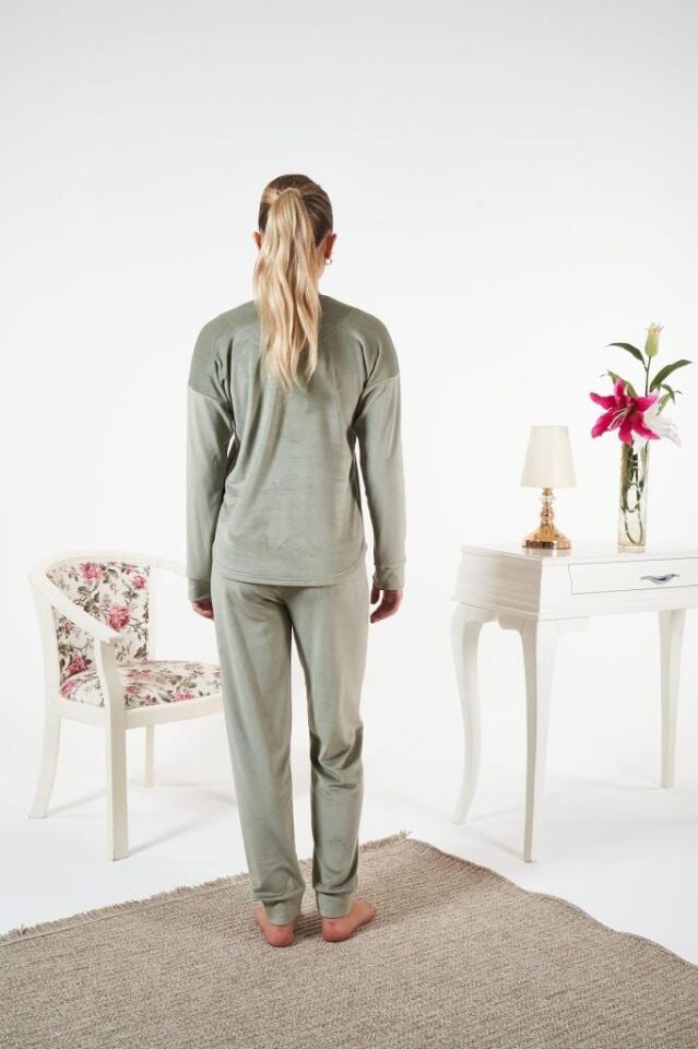 Kadın Kışlık Kadife Pijama Takımı XL - Yeşil