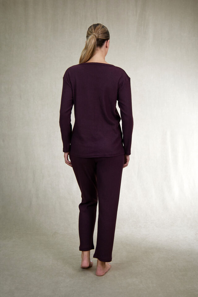 Estiva Kadın Nakış İşlemeli Patlı İnterlok Şardonlu Pijama Takımı 2XL - Bordo