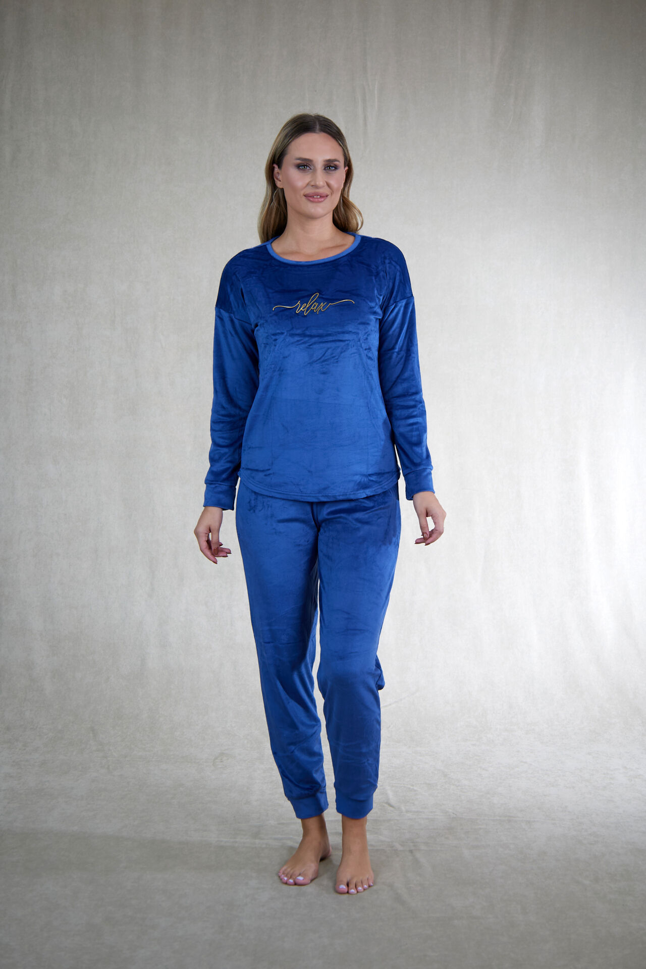 Kadın Kışlık Kadife Pijama Takımı M - İNDİGO