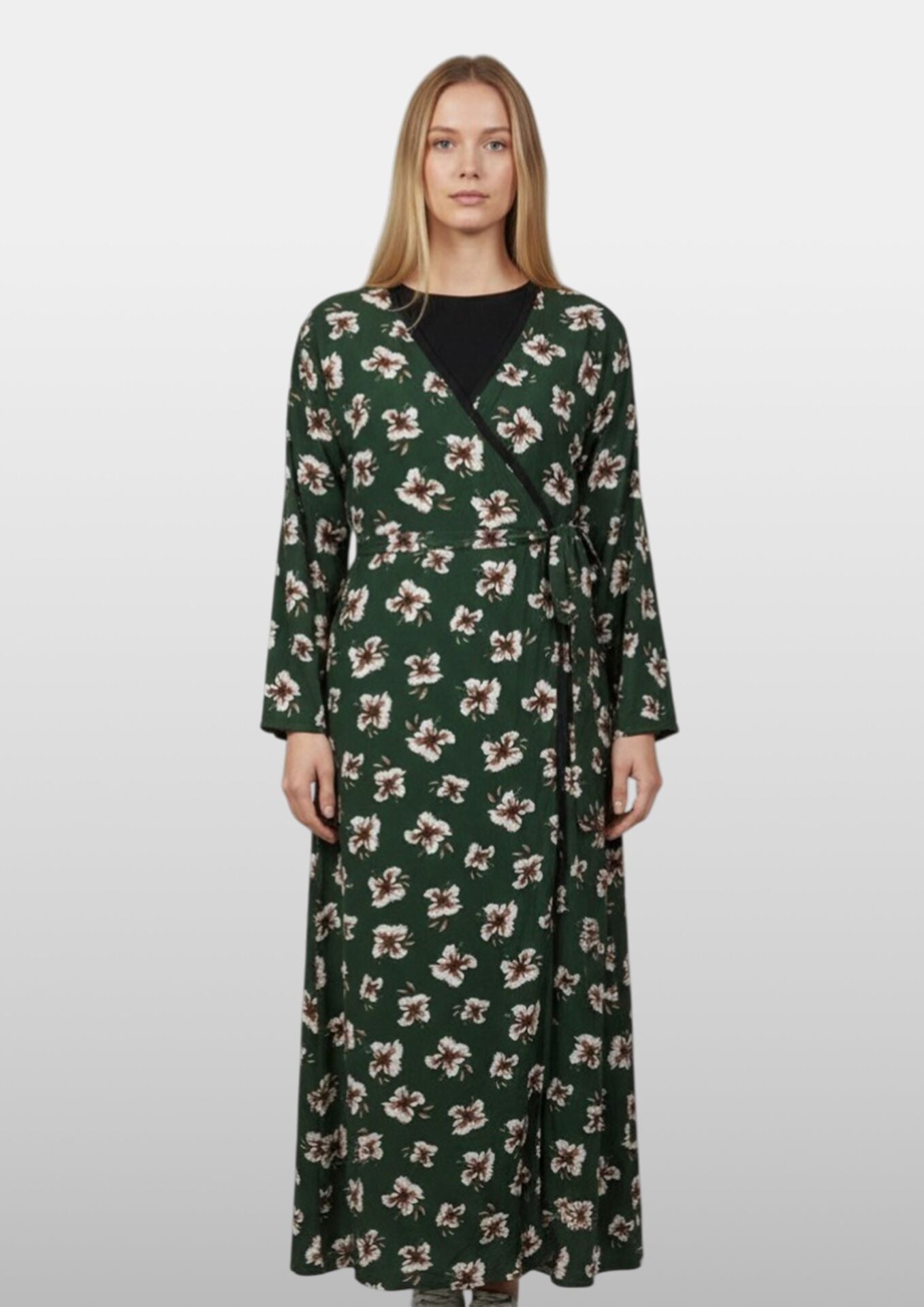 Estiva Kadın Desenli Uzun Kollu Bağcıklı Lycra Viskon Namaz Elbisesi