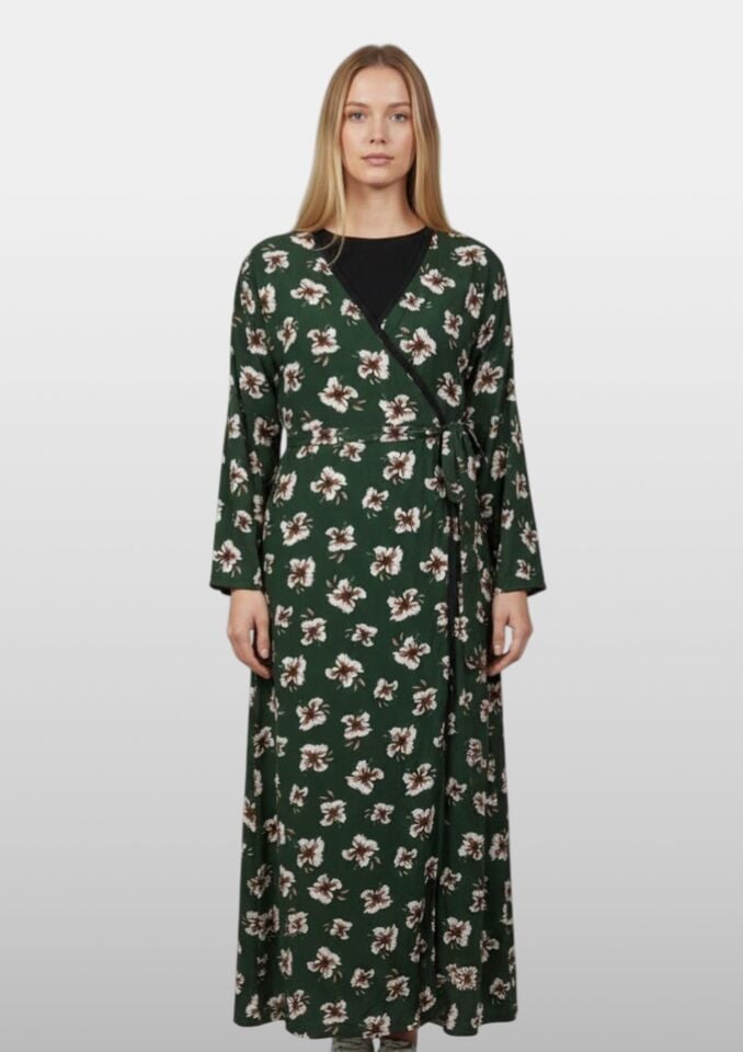 Estiva Kadın Desenli Uzun Kollu Bağcıklı Lycra Viskon Namaz Elbisesi