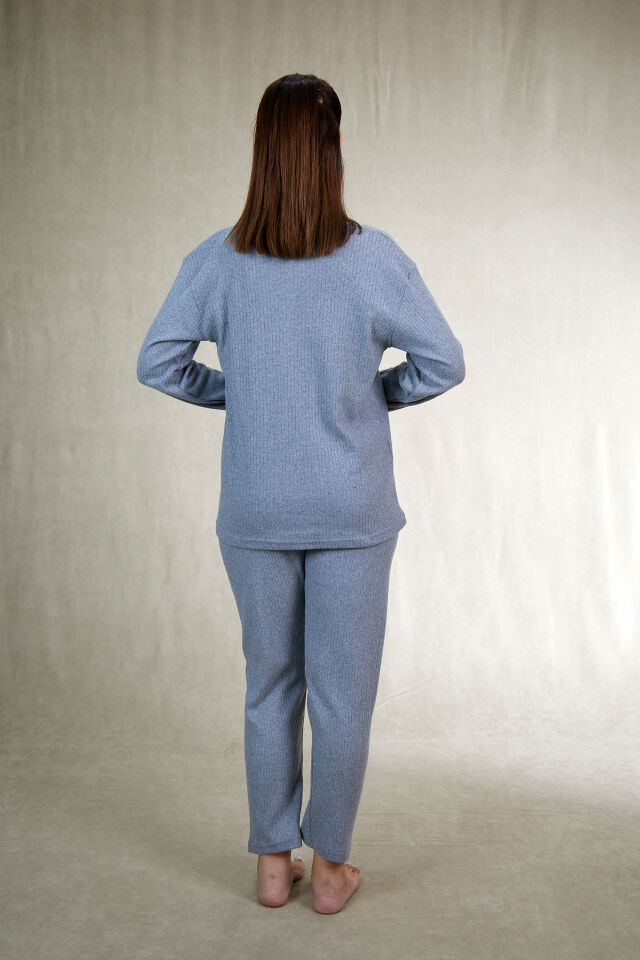 Estiva Kadın Nakış İşlemeli Patlı İnterlok Şardonlu Pijama Takımı 2XL - Gri