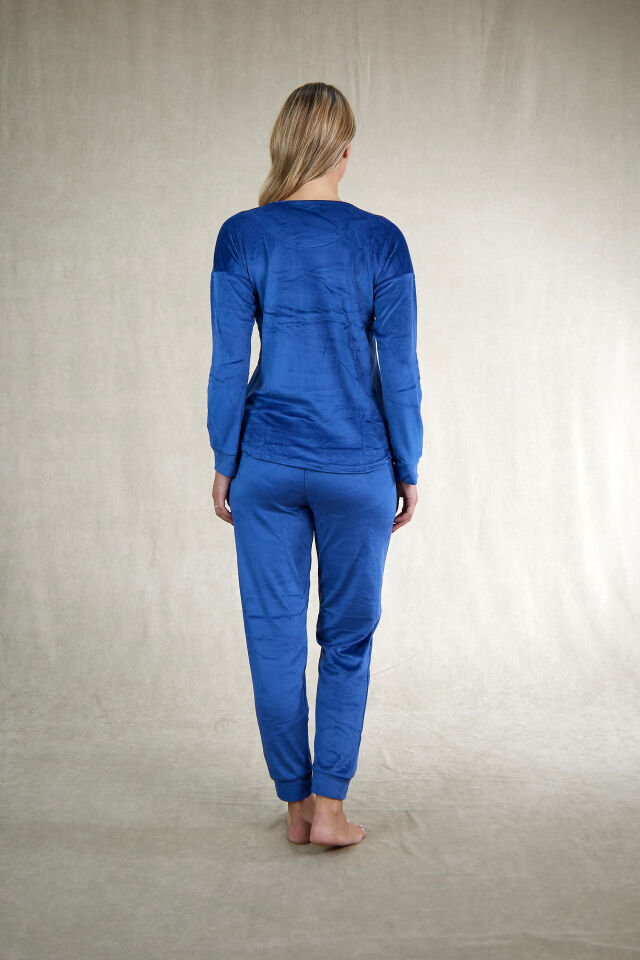 Kadın Kışlık Kadife Pijama Takımı 2XL - İNDİGO