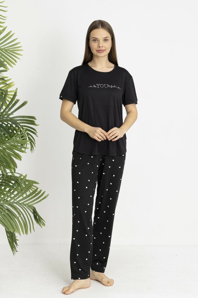 Estiva Kadın Kalp Alt Desenli Kısa Kollu Soft Pijama Takımı alternatif görsel