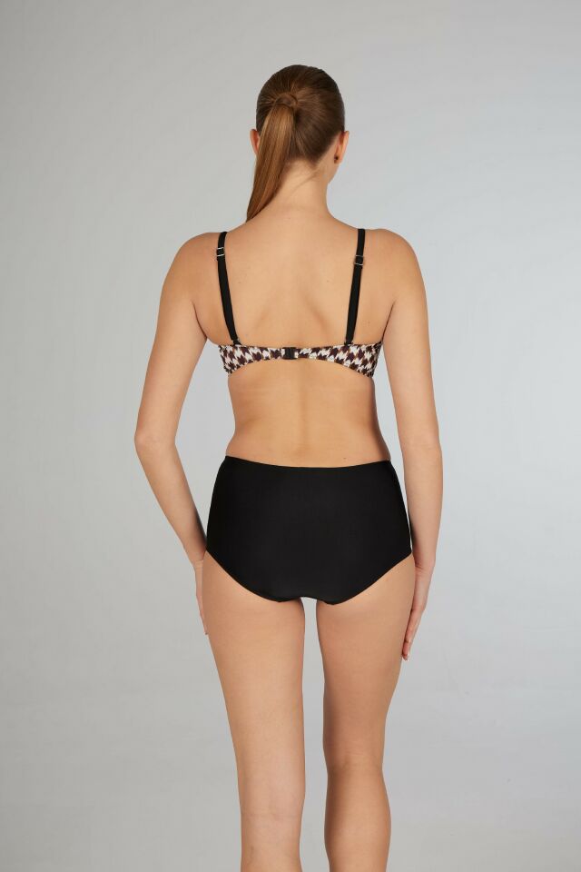 Estiva Yüksek Bel Kruvaze Çizgi Desenli Bikini Takımı - Siyah