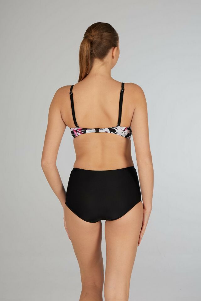 Estiva Yüksek Bel Kruvaze Çiçek Desenli Bikini Takımı - Siyah