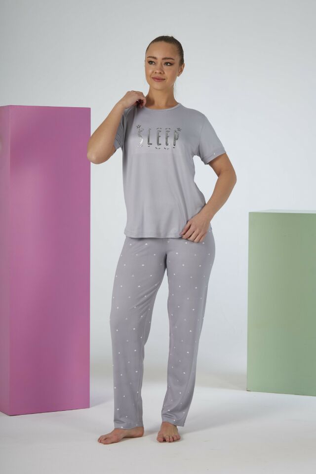 Estiva Kadın Puantiye Alt Desenli Kısa Kollu Soft Pijama Takımı
