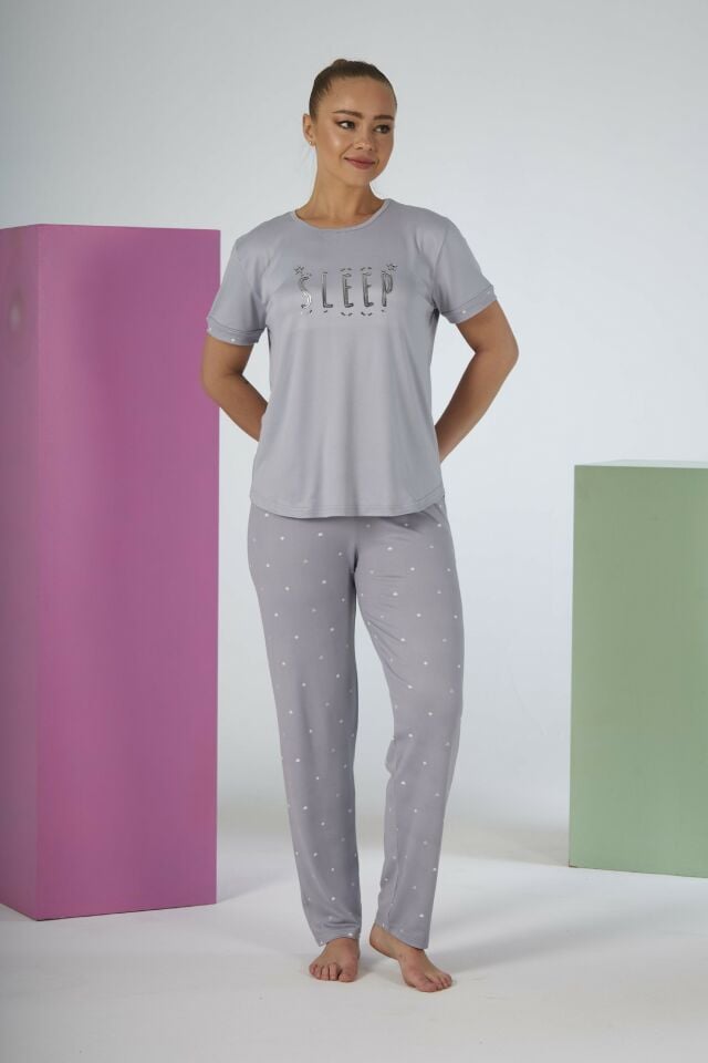 Estiva Kadın Puantiye Alt Desenli Kısa Kollu Soft Pijama Takımı