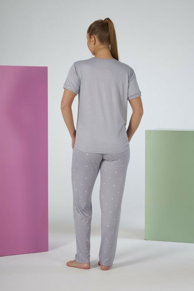 Estiva Kadın Puantiye Alt Desenli Kısa Kollu Soft Pijama Takımı