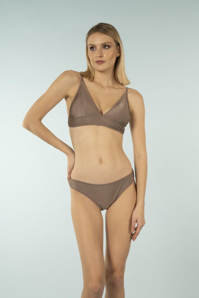Estiva Geniş Bantlı Toparlayıcı Üçgen Bikini Takımı - Kahverengi