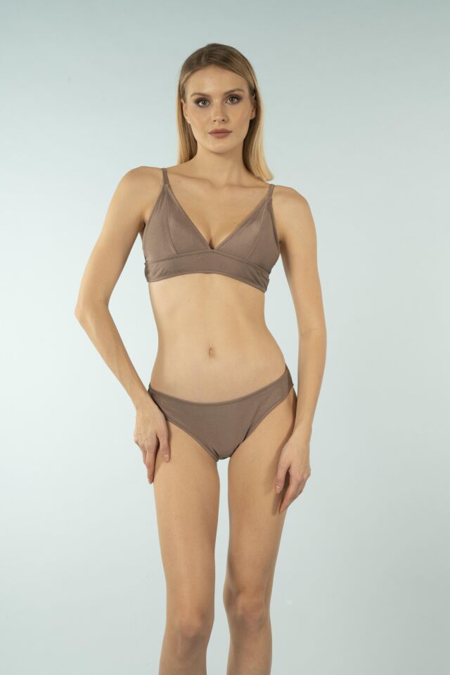 Estiva Geniş Bantlı Toparlayıcı Üçgen Bikini Takımı - Kahverengi