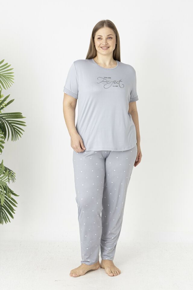 Estiva Kadın Puantiye Alt Desenli Kısa Kollu Soft Battal Pijama Takımı alternatif görsel