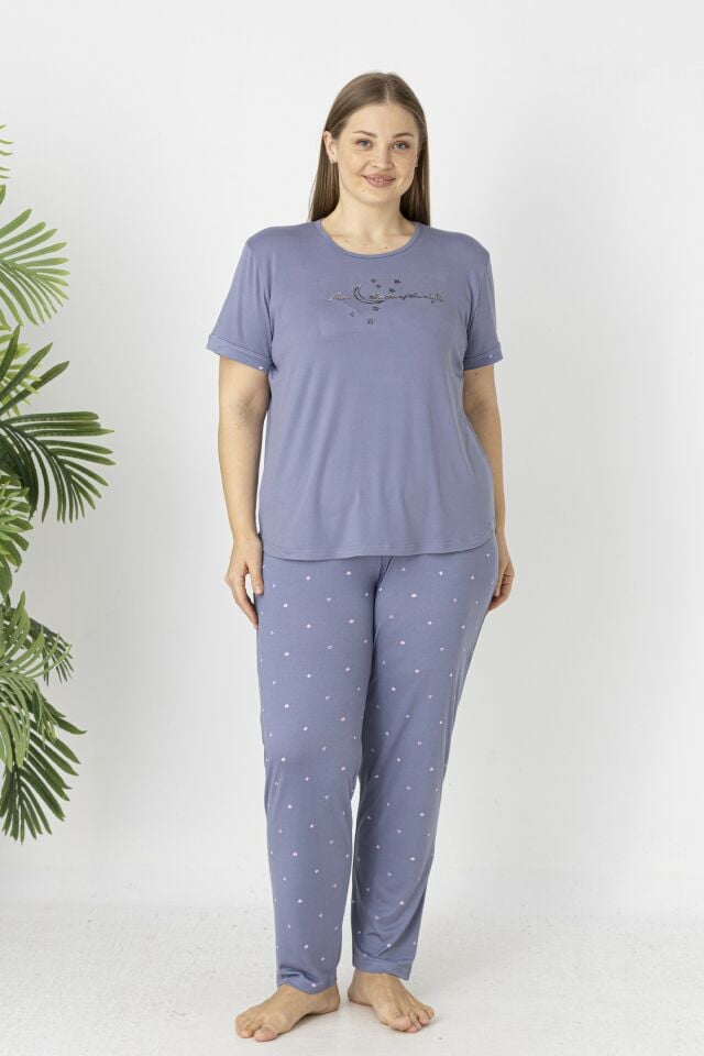 Estiva Kadın Puantiye Alt Desenli Kısa Kollu Soft Battal Pijama Takımı