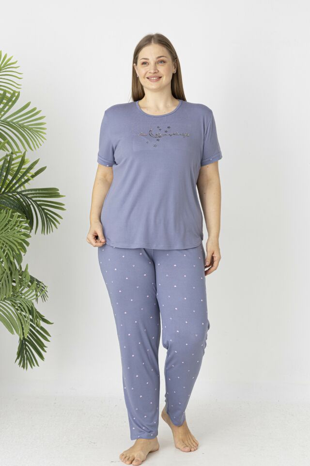 Estiva Kadın Puantiye Alt Desenli Kısa Kollu Soft Battal Pijama Takımı