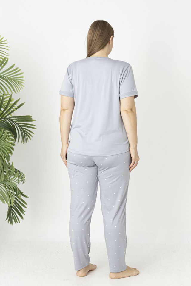 Estiva Kadın Puantiye Alt Desenli Kısa Kollu Soft Battal Pijama Takımı 5XL - Gri
