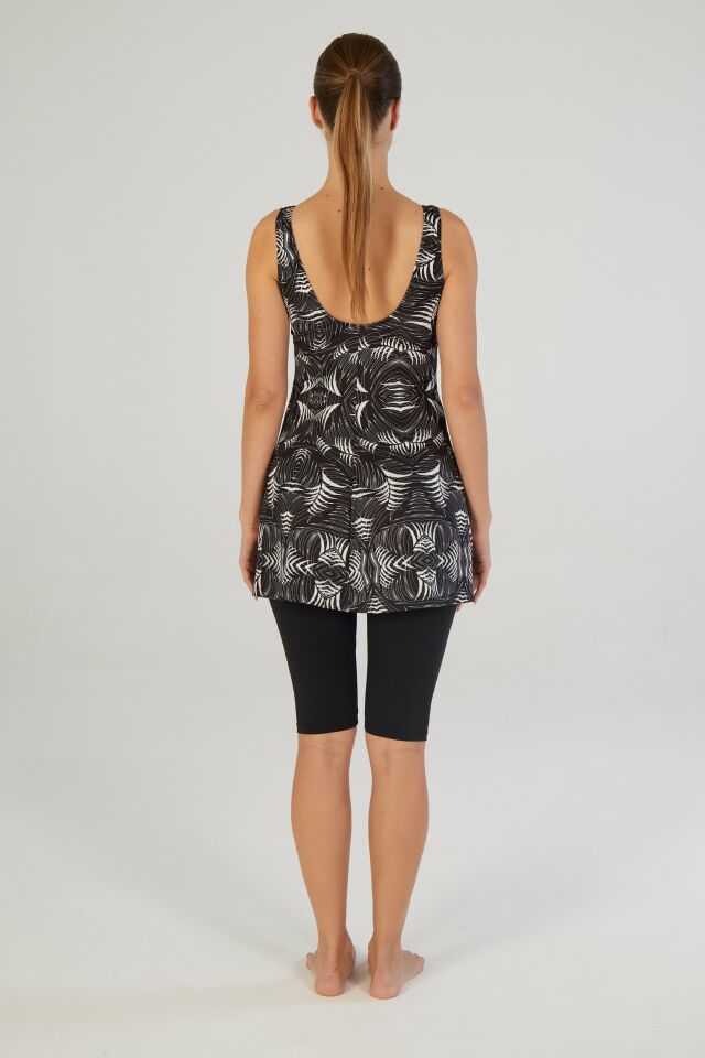 Estiva Kadın Askılı Taytlı Geometrik Desenli Renkli Elbise Mayo Siyah