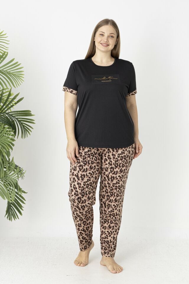 Estiva Kadın Kaplan Alt Desenli Kısa Kollu Soft Battal Pijama Takımı alternatif görsel
