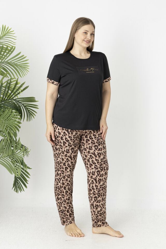 Estiva Kadın Kaplan Alt Desenli Kısa Kollu Soft Battal Pijama Takımı