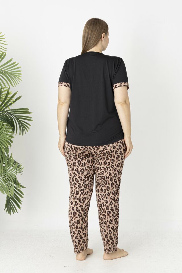 Estiva Kadın Kaplan Alt Desenli Kısa Kollu Soft Battal Pijama Takımı