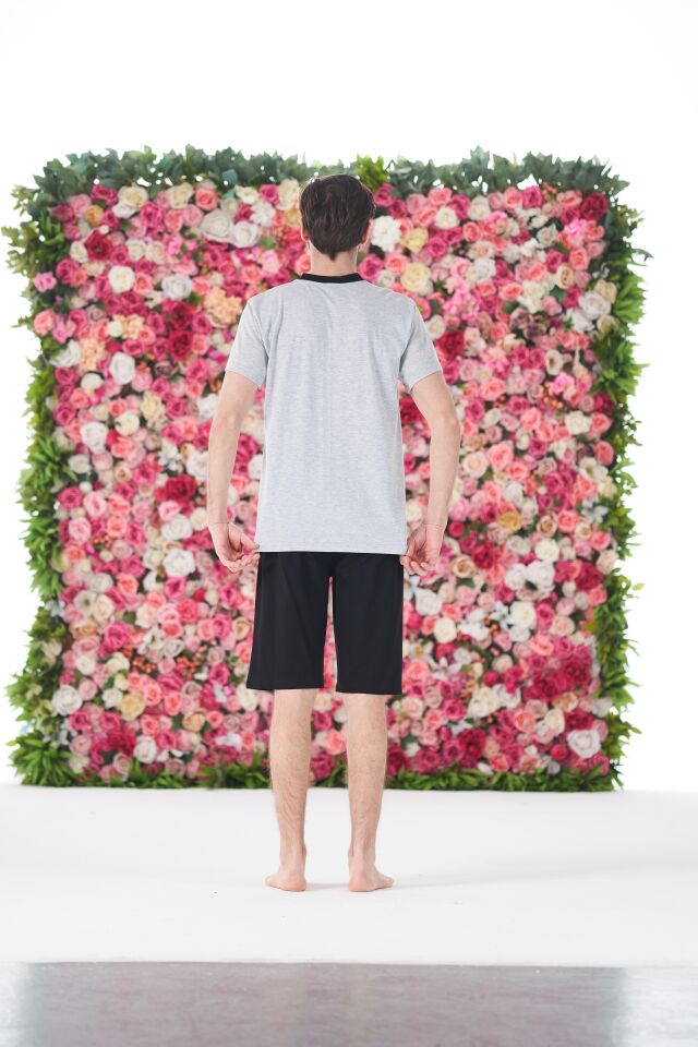 Erkek Yazlık Armalı Kısa Kollu Düğmeli Kaprili Penye Pijama Takımı 2XL - Gri