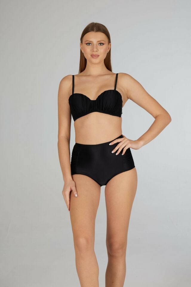 Estiva Drapeli Kaplı Straplez Bikini Takımı - Siyah