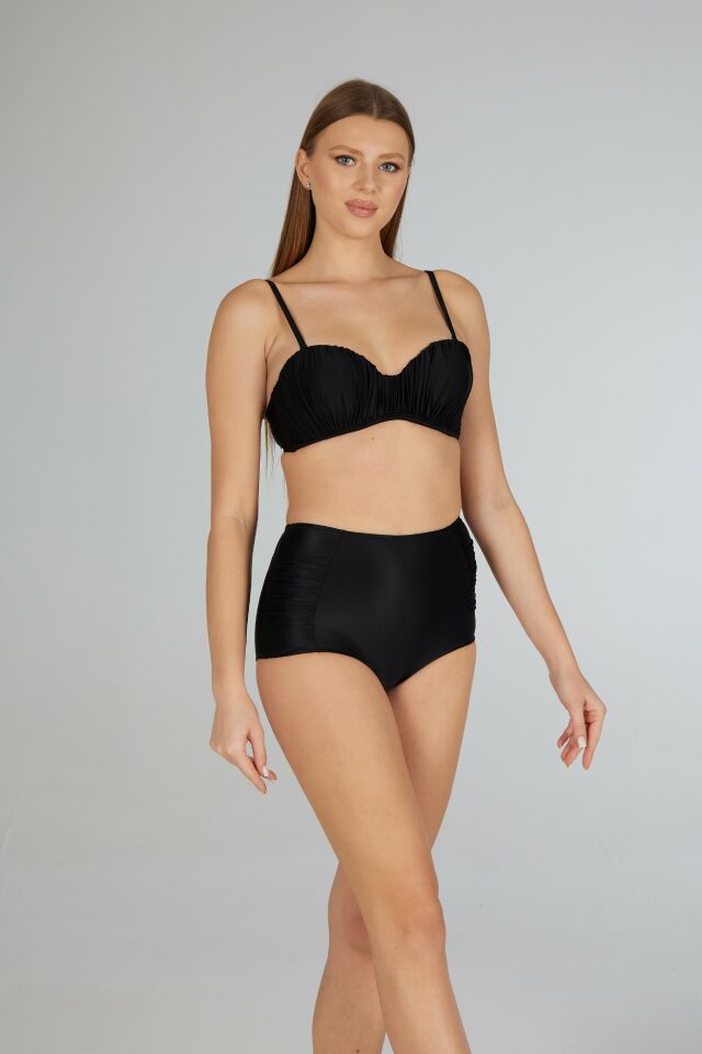 Estiva Drapeli Kaplı Straplez Bikini Takımı - Siyah