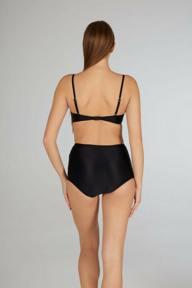 Estiva Drapeli Kaplı Straplez Bikini Takımı - Siyah
