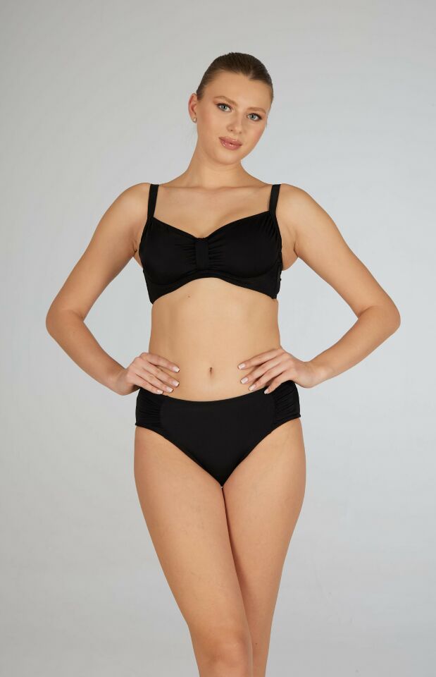 Estiva Balenli Luplu Battal Beden Bikini Takımı - Siyah