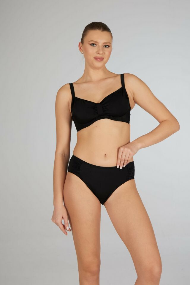 Estiva Balenli Luplu Battal Beden Bikini Takımı - Siyah