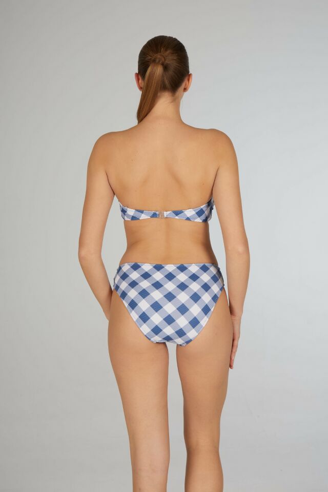 Estiva Kadın Kareli Mavi Tokalı Straplez Bikini Takımı