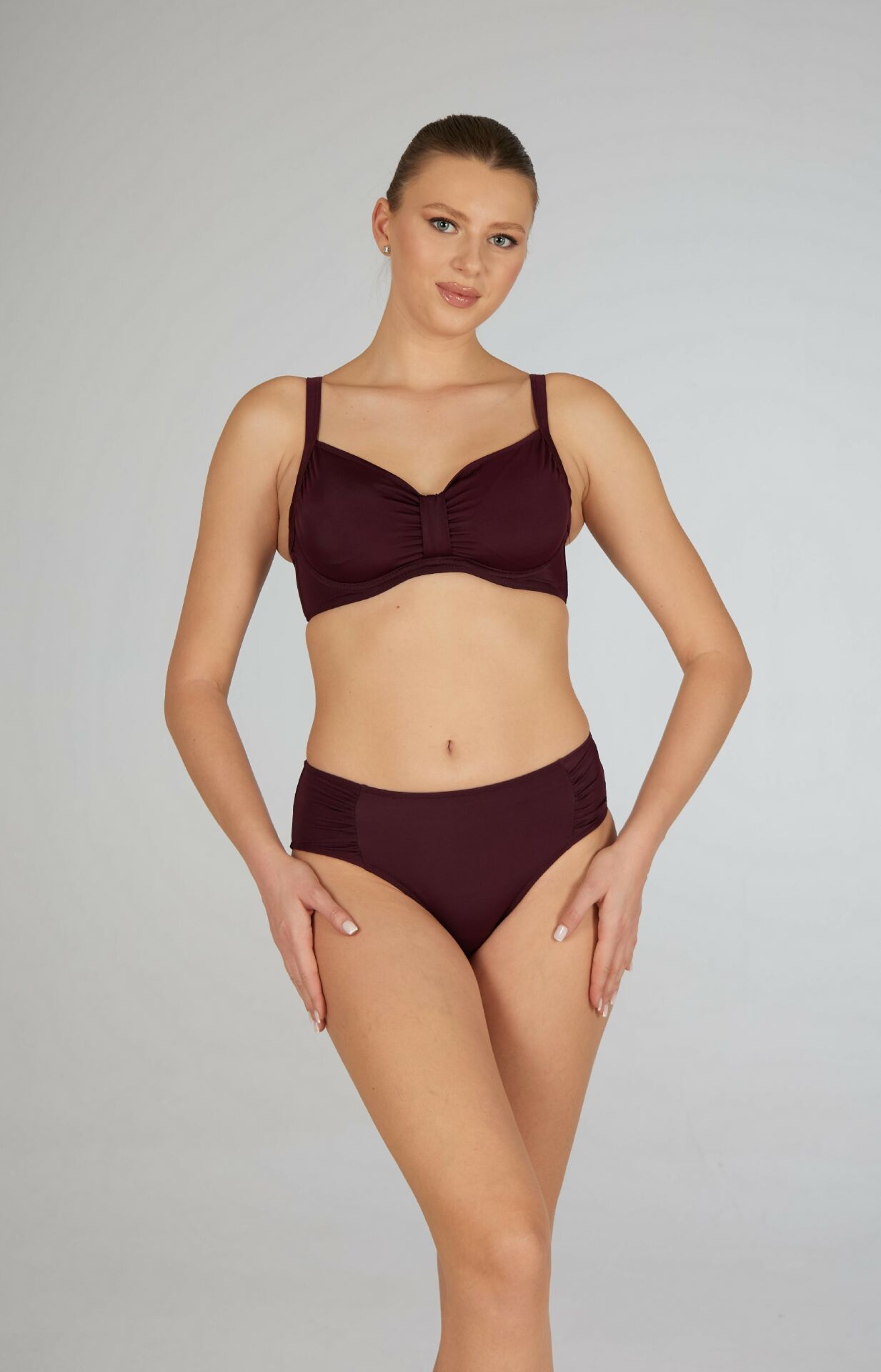 Estiva Balenli Luplu Battal Beden Bikini Takımı - Mürdüm