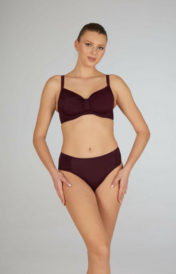 Estiva Balenli Luplu Battal Beden Bikini Takımı - Mürdüm