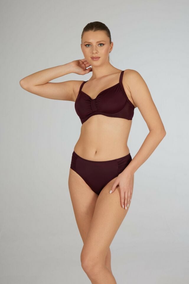 Estiva Balenli Luplu Battal Beden Bikini Takımı - Mürdüm