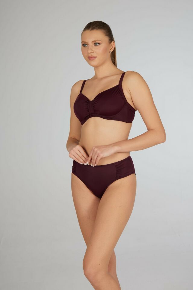 Estiva Balenli Luplu Battal Beden Bikini Takımı - Mürdüm