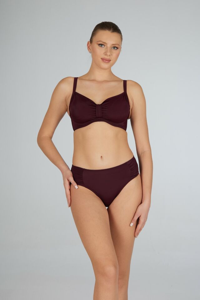 Estiva Balenli Luplu Battal Beden Bikini Takımı - Mürdüm