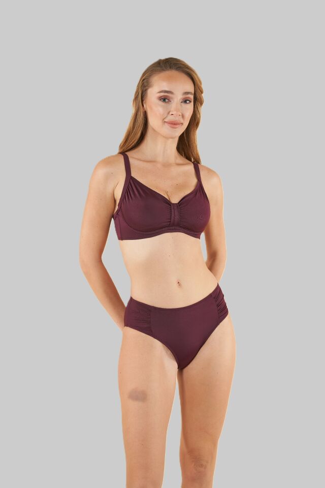 Estiva Balenli Luplu Battal Beden Bikini Takımı - Mürdüm