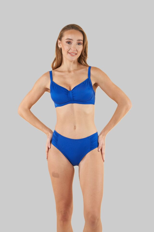 Estiva Balenli Luplu Battal Beden Bikini Takımı - Mavi