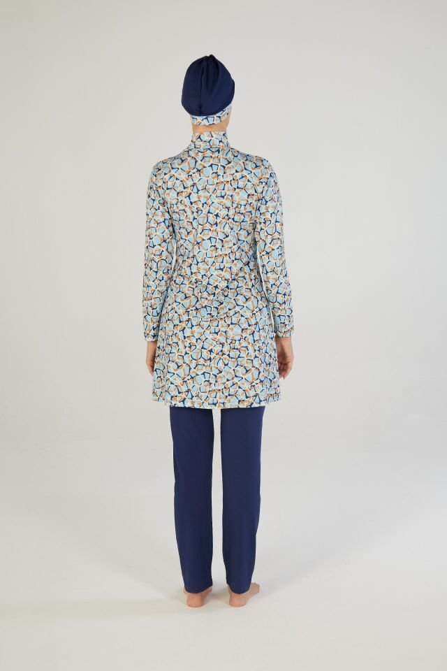 Estiva Kadın Tam Kapalı Dijital Desenli Tesettür Mayo Lacivert