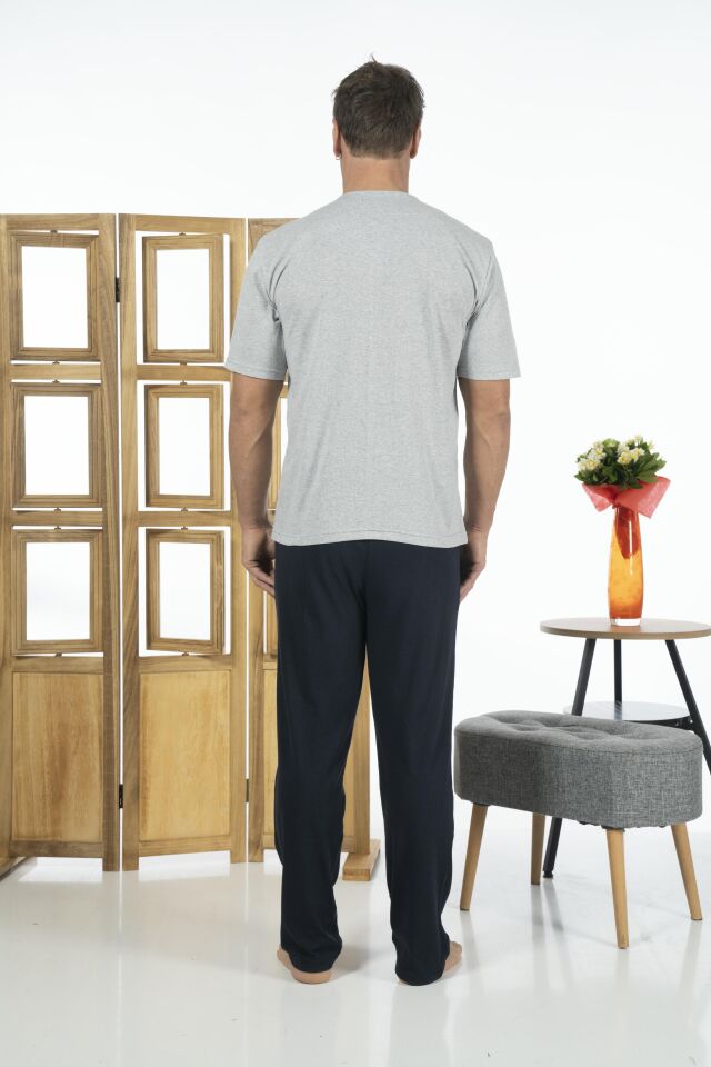 Estiva Erkek Önden Düğmeli Kısa Kollu Cepli Yazlık Penye Pijama Takımı M - Gri