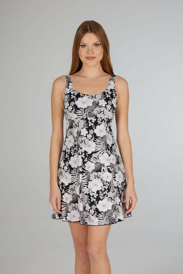 Estiva Çiçek Desenli Elbise Mayo - Siyah Beyaz