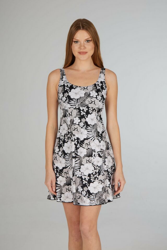 Estiva Çiçek Desenli Elbise Mayo - Siyah Beyaz