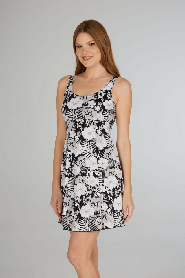 Estiva Çiçek Desenli Elbise Mayo - Siyah Beyaz