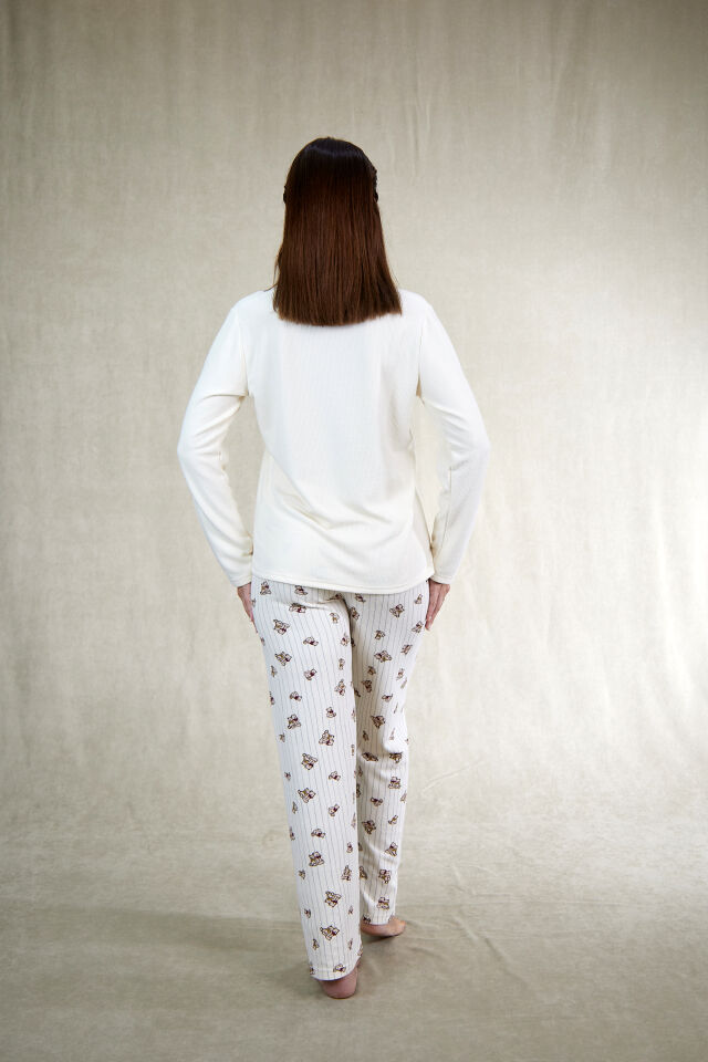 Estiva Kadın Ayıcık Desenli Önden Düğmeli Waffle Kumaş Pijama Takımı XL - EKIRMIZIU